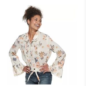 American Rag Button Front Lace Top